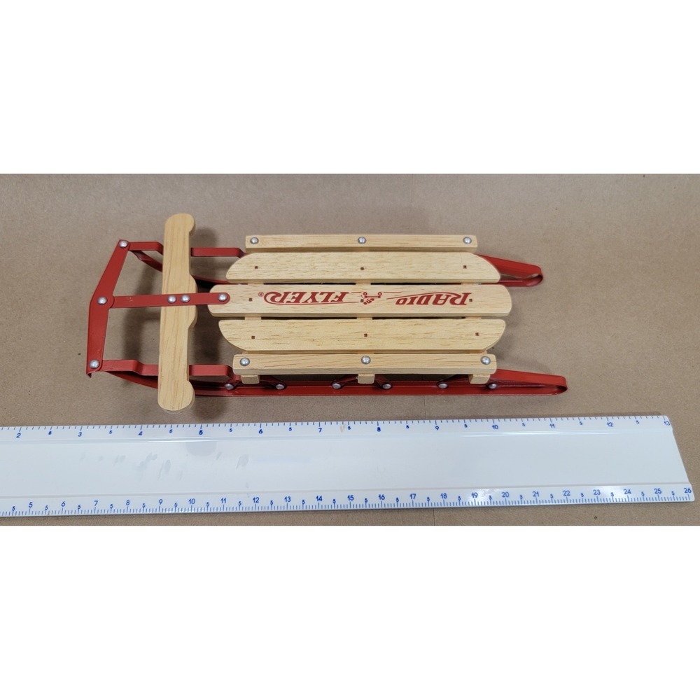 Radio Flyer Miniature Decorative Sled Wood Red Metal Runner 12 Inch Collectible